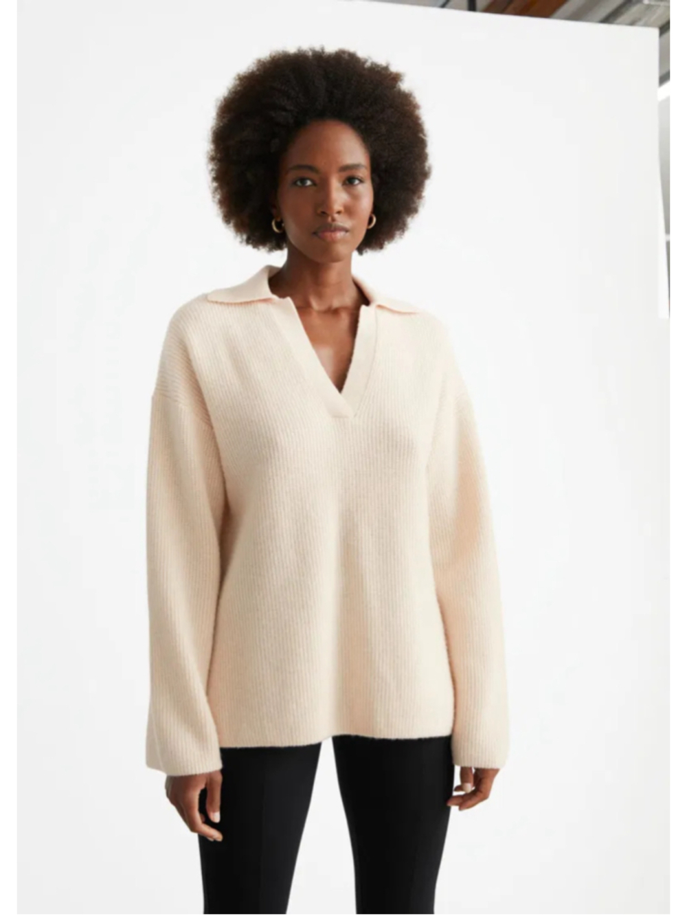& Other Stories Wool Knit Polo Sweater Size XS Light Beige
